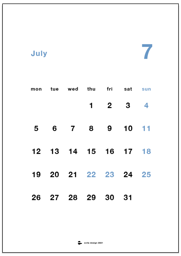Ecila Designカレンダー21 7月修正版ダウンロードについて Ecila Design